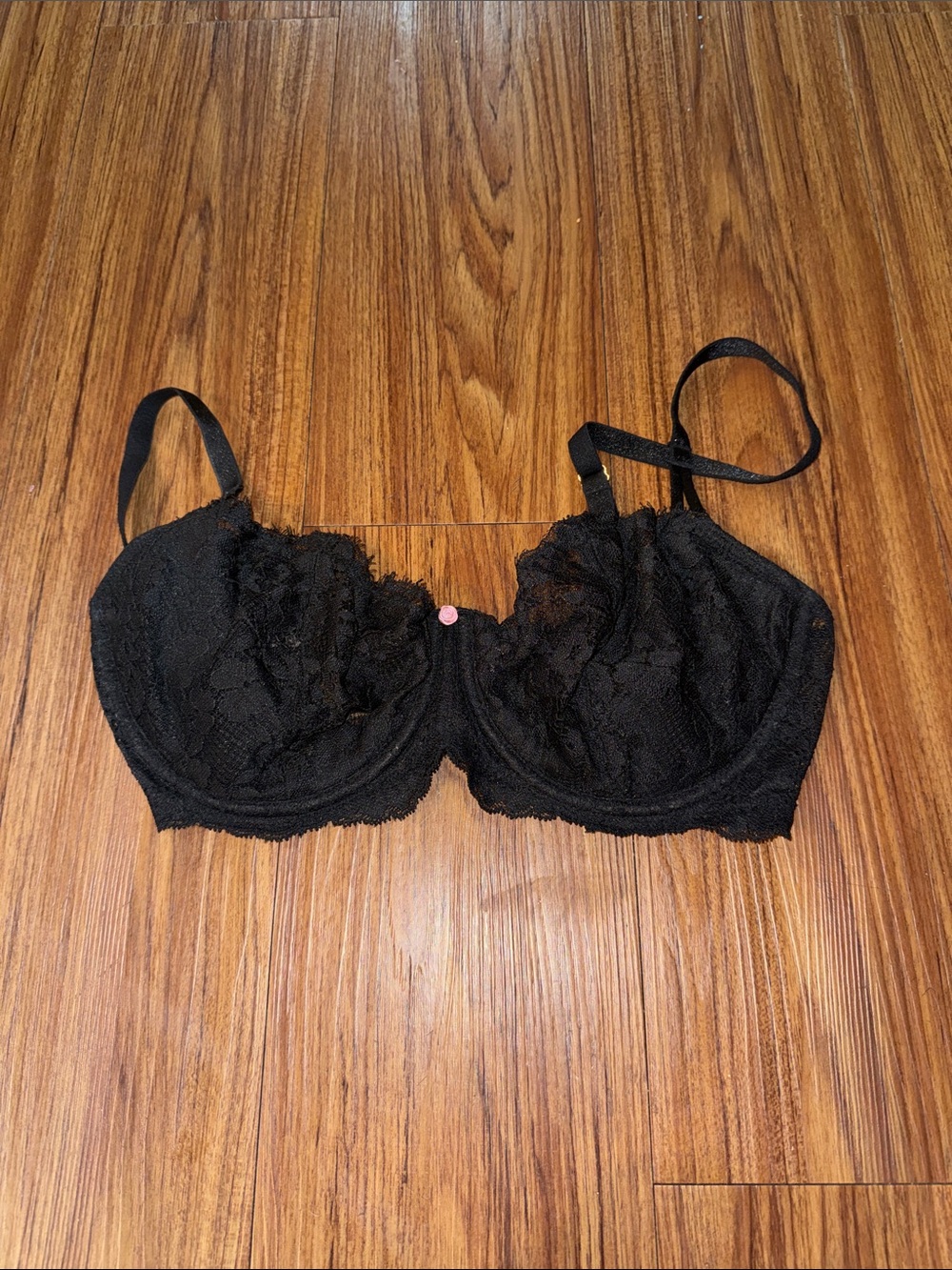 Victoria's Secret Black Lace Underwire Bra with Pink Accent